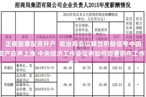 正规股票配资开户  政治局会议释放积极信号中国资产应声上涨 中央经济工作会议将如何部署明年工作？